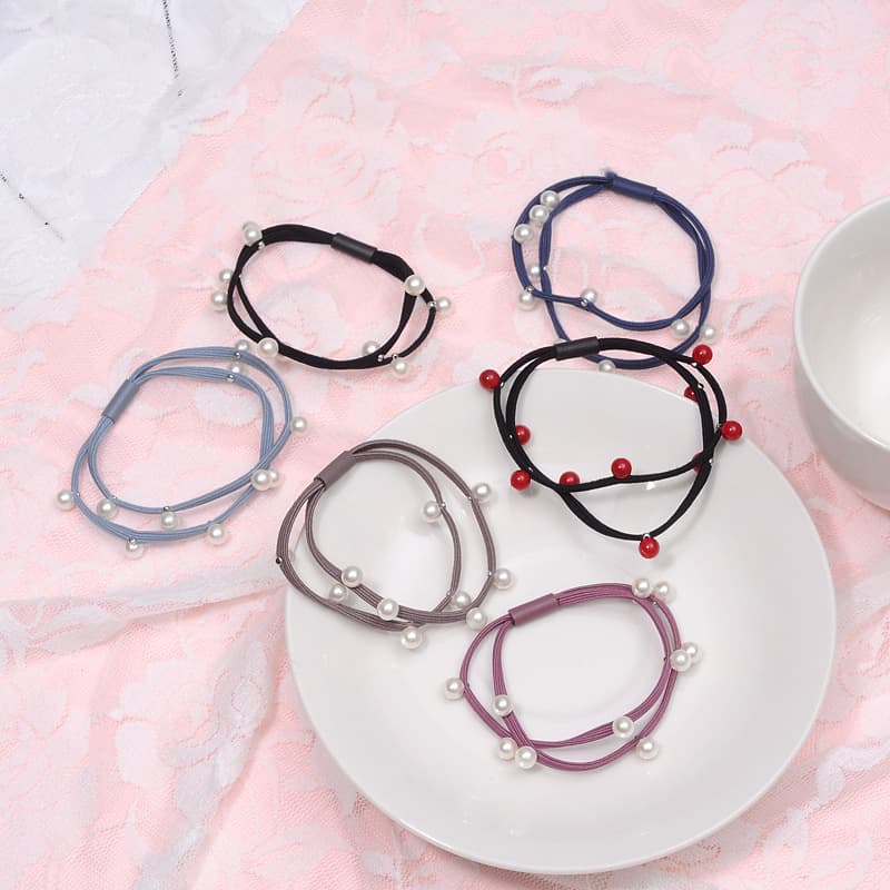 Universal solid color hair accessory, elastic cute hair rope pearl, hairgrip for adults, simple and elegant design 4