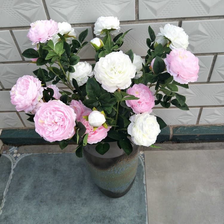 Spot wholesale three -headed simulation foreign peony Brazilian rose artificial silk flower wedding hotel decorative fake flowers 2