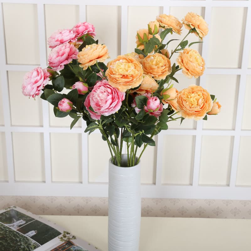 Spot wholesale three -headed simulation foreign peony Brazilian rose artificial silk flower wedding hotel decorative fake flowers 3