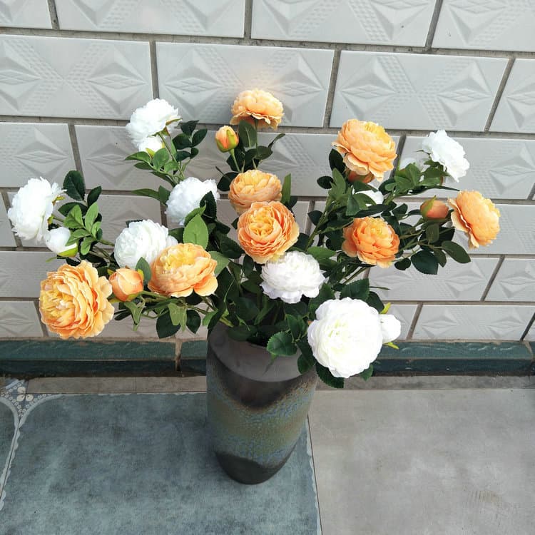 Spot wholesale three -headed simulation foreign peony Brazilian rose artificial silk flower wedding hotel decorative fake flowers 4