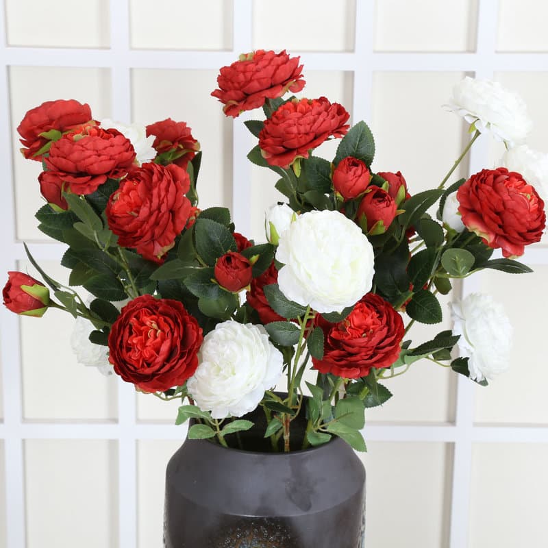 Spot wholesale three -headed simulation foreign peony Brazilian rose artificial silk flower wedding hotel decorative fake flowers