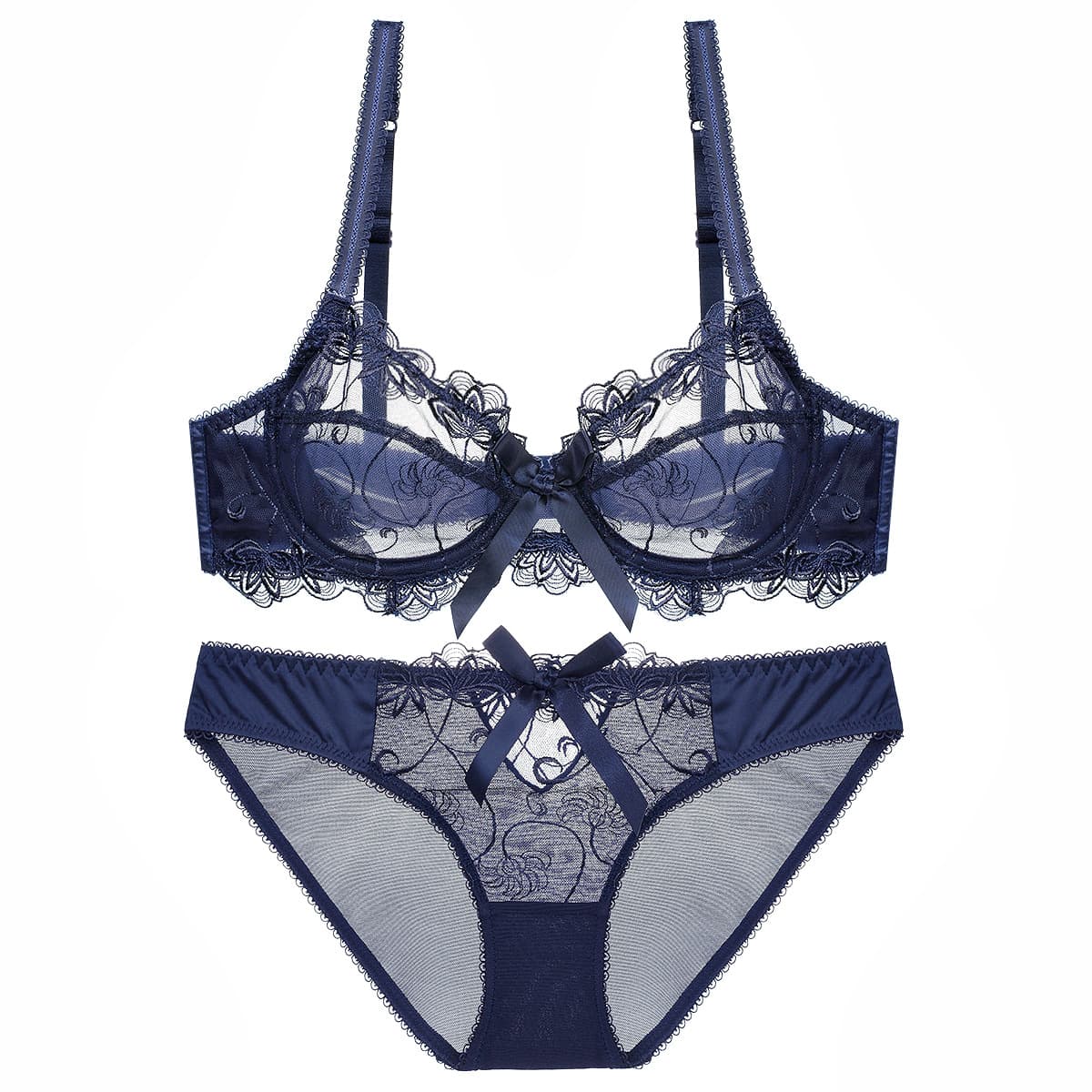 Ultra thin transparent underwear, breathable sexy bra, set, European style, with embroidery, plus size 2
