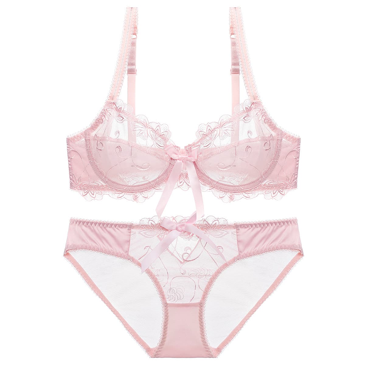 Ultra thin transparent underwear, breathable sexy bra, set, European style, with embroidery, plus size 3