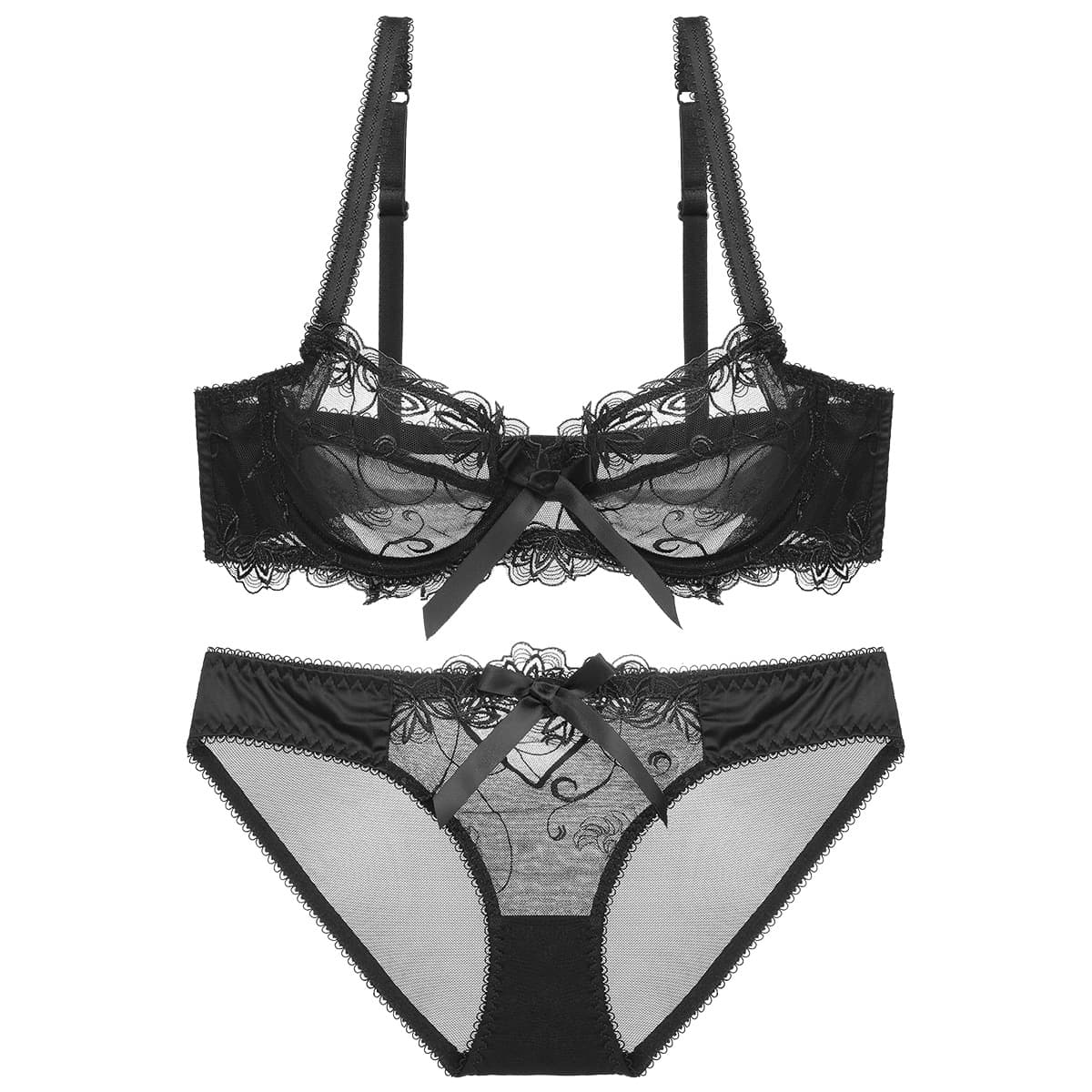 Ultra thin transparent underwear, breathable sexy bra, set, European style, with embroidery, plus size 4