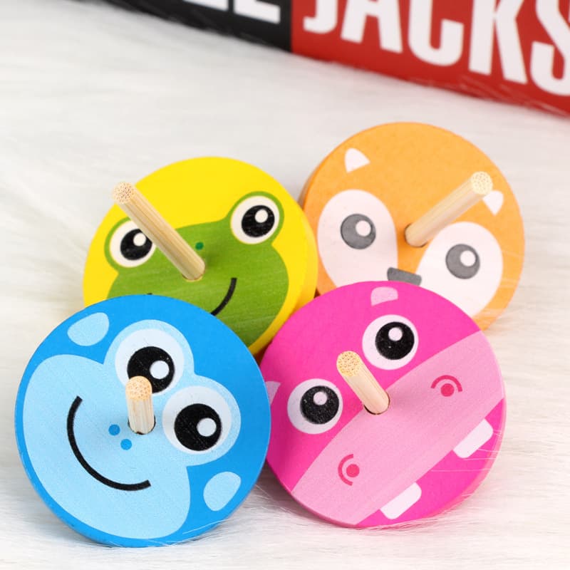 Wooden cartoon colorful classic spinning top for kindergarten, toy, nostalgia, Birthday gift 3