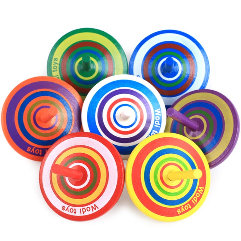 Wooden cartoon colorful classic spinning top for kindergarten, toy, nostalgia, Birthday gift 5