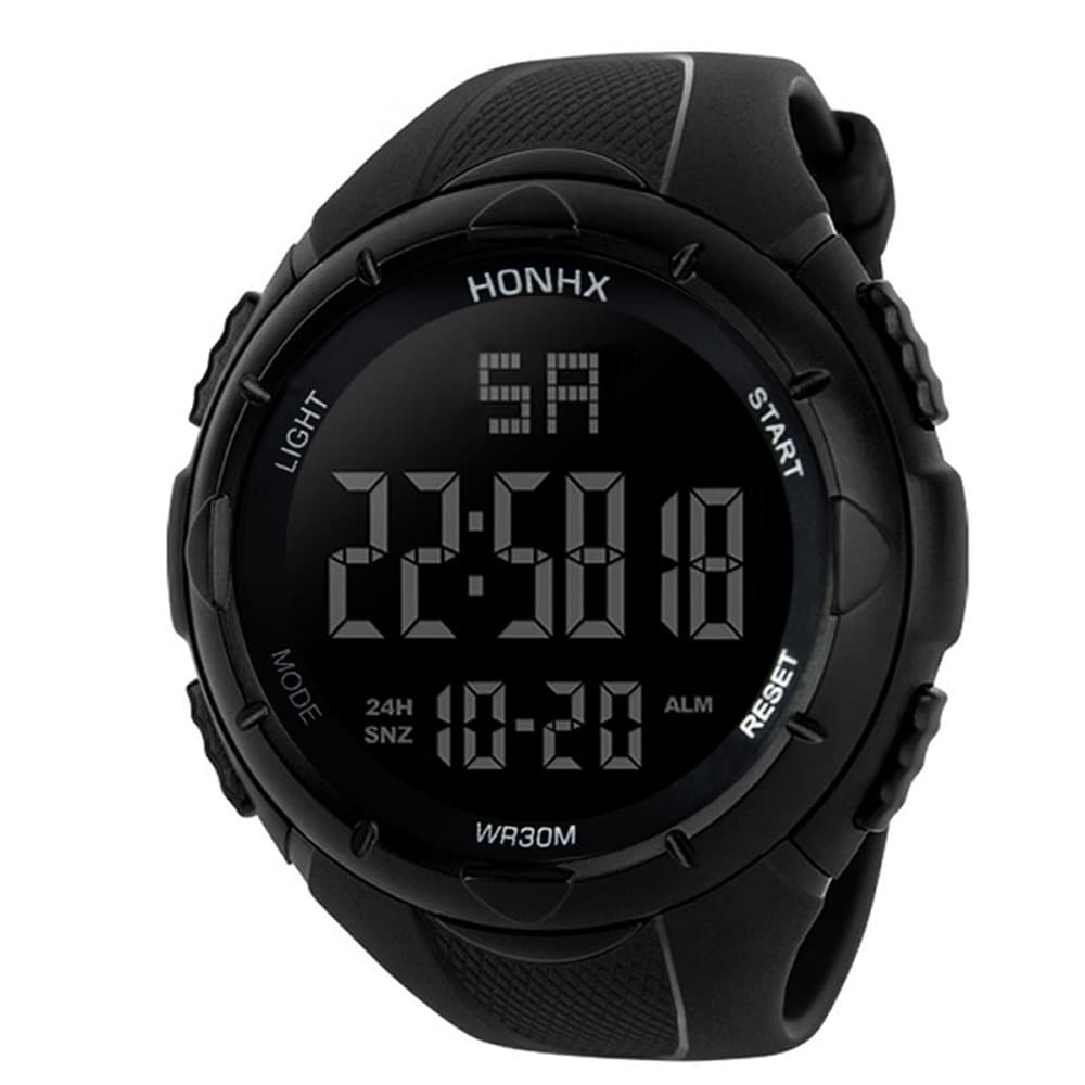 Factory wholesale honhx men's electronic watch negative black surface black screen large screen sports table 3001F