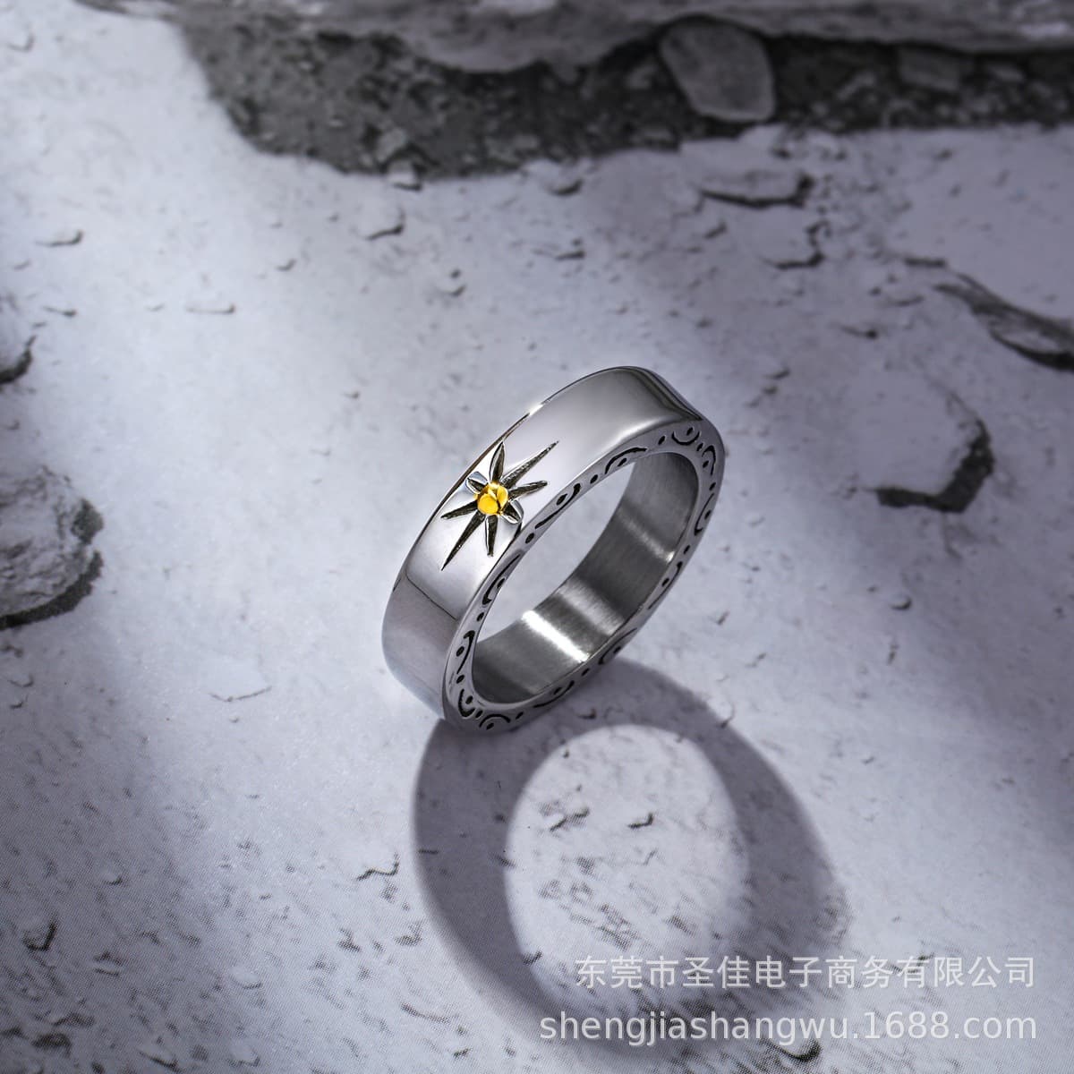 Retro fashionable ring stainless steel solar-powered, simple and elegant design, on index finger 1
