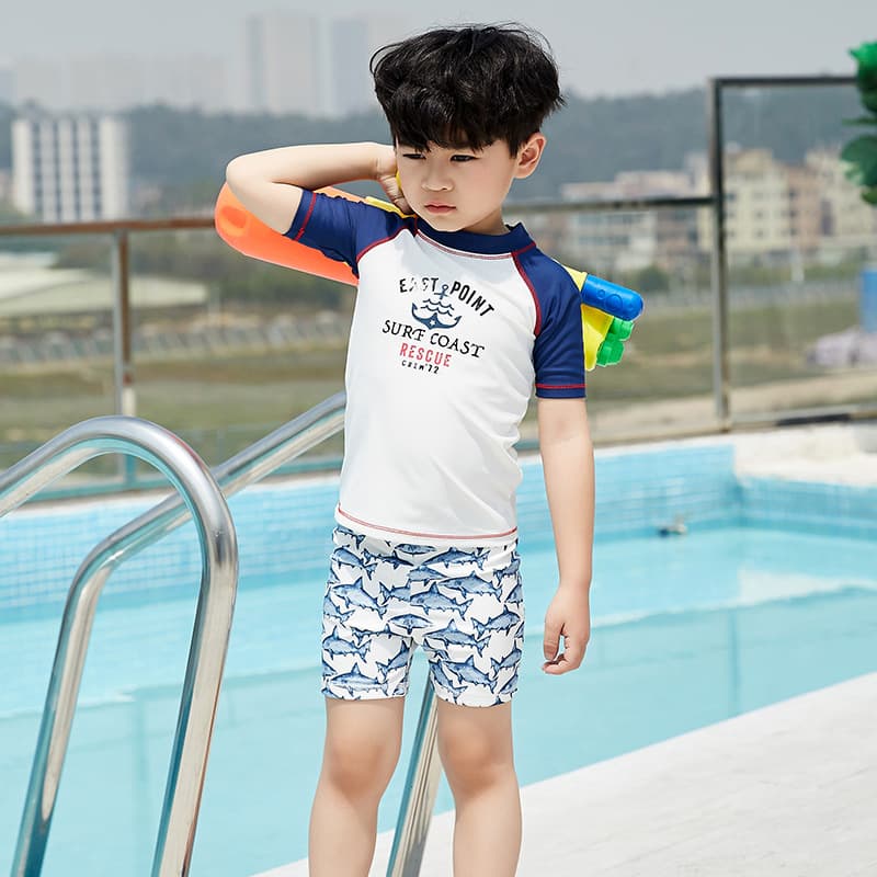 Split swimwear for boys, uniform, beach set, children's shark, new collection, sun protection, print 1