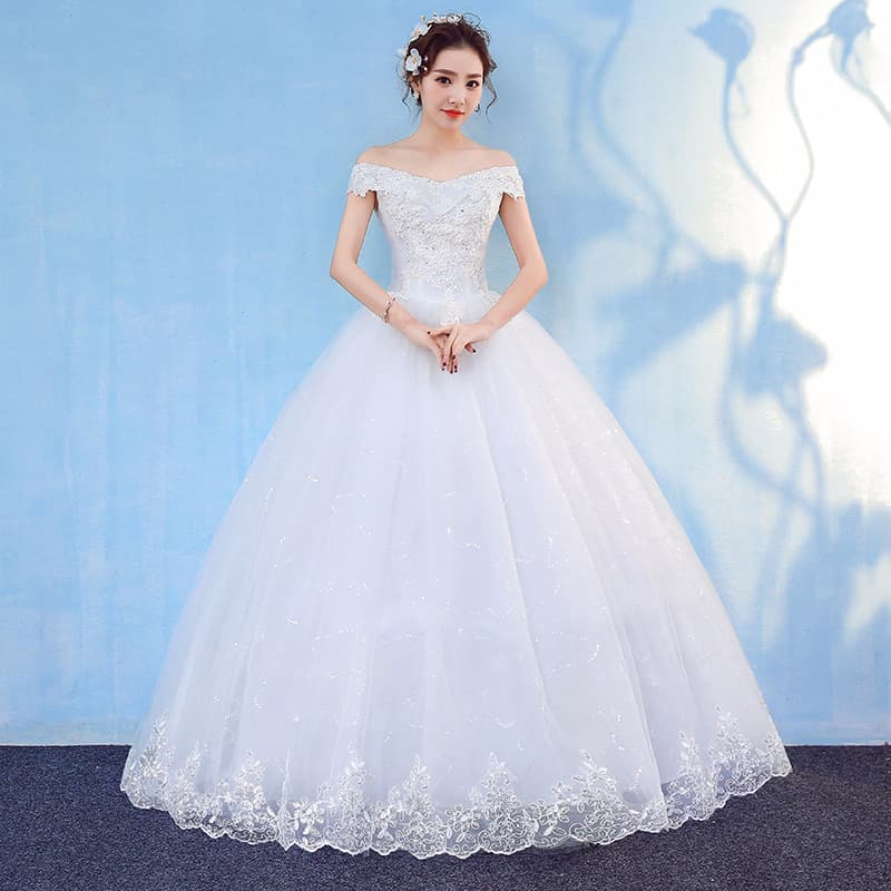 Wedding dress for bride, open shoulders, Korean style