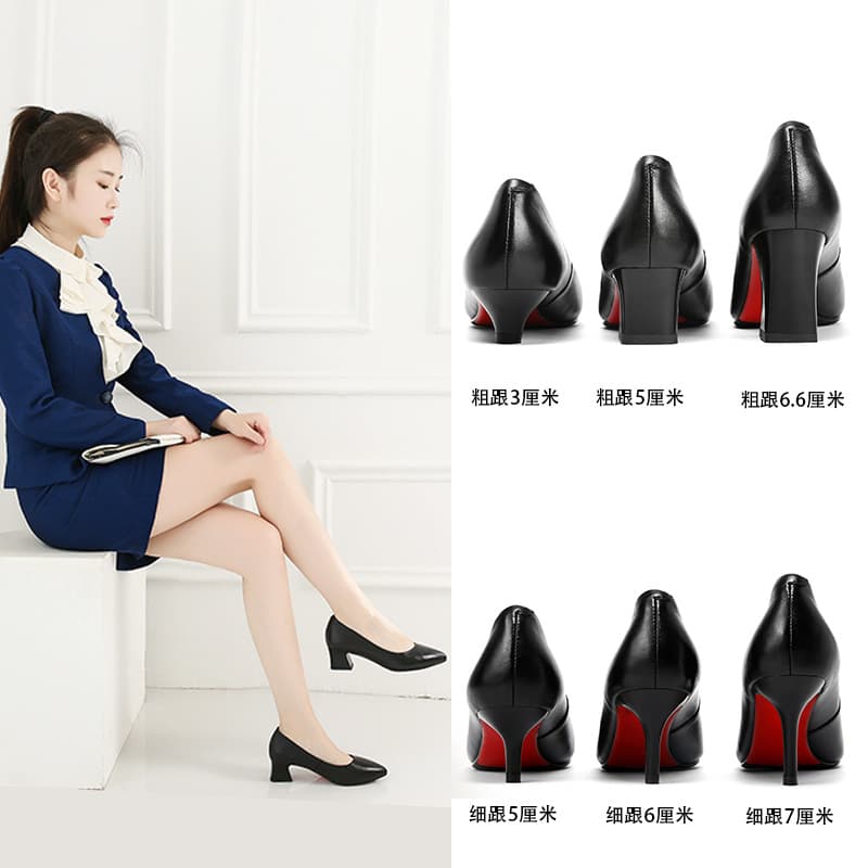 Genuine leather 2025 new single shoes, work shoes, stiletto heel, one-strap flight attendant etiquette shoes, non-slip, non-tiring, catwalk women's shoes 3