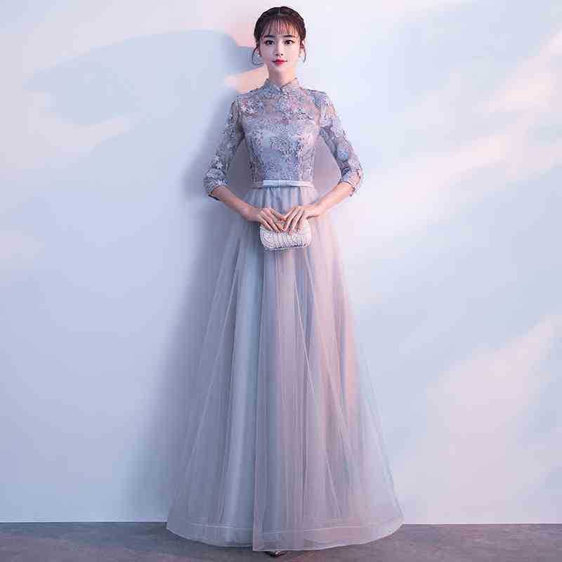 Bridesmaid dress, long autumn long-sleeve for students, evening dress, Korean style