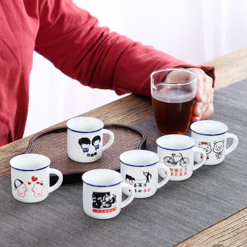 Ceramic classic tea cup, creative small cute shot glass, nostalgia
