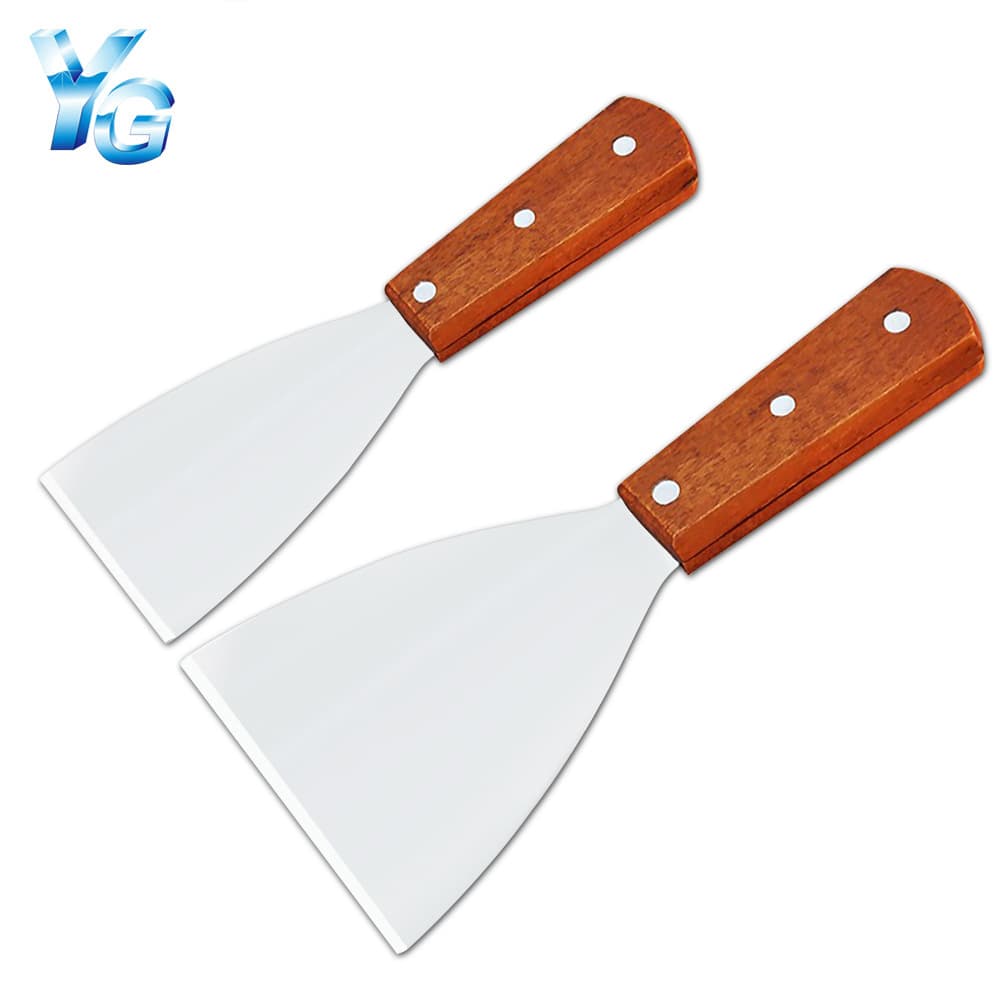 Spot wooden handle stainless steel pizza shovel knife diagonal shovel kitchen baking steak cooking iron plate frying shovel 1