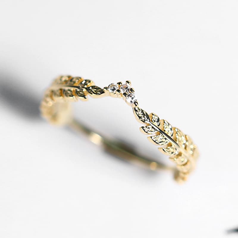 Foreign trade thermal sales Japanese light luxury copper gold -plated small fresh style spring leaves feather ring stack wearing tail ring new products 4