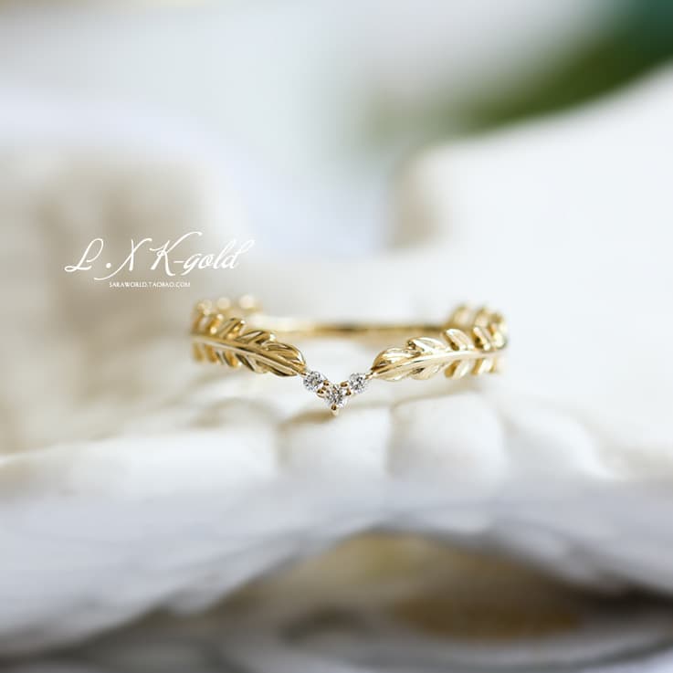 Foreign trade thermal sales Japanese light luxury copper gold -plated small fresh style spring leaves feather ring stack wearing tail ring new products 5