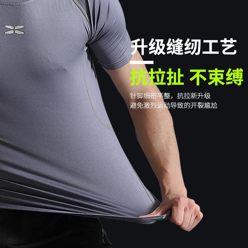 (Cross-border trading), men's black sports suit, set for gym, jacket, sports T-shirt, for running, with short sleeve, plus size 3