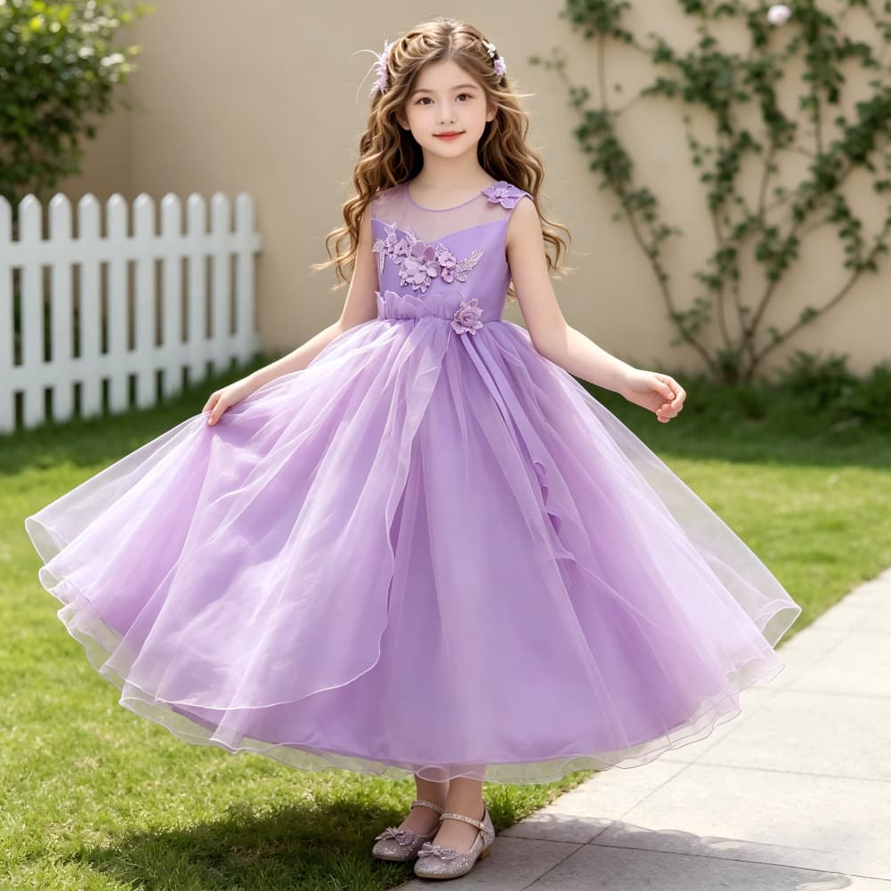 Evening dress, girl's skirt sleevless, Korean style, princess style, tulle 2