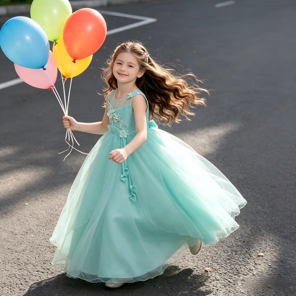 Evening dress, girl's skirt sleevless, Korean style, princess style, tulle 4