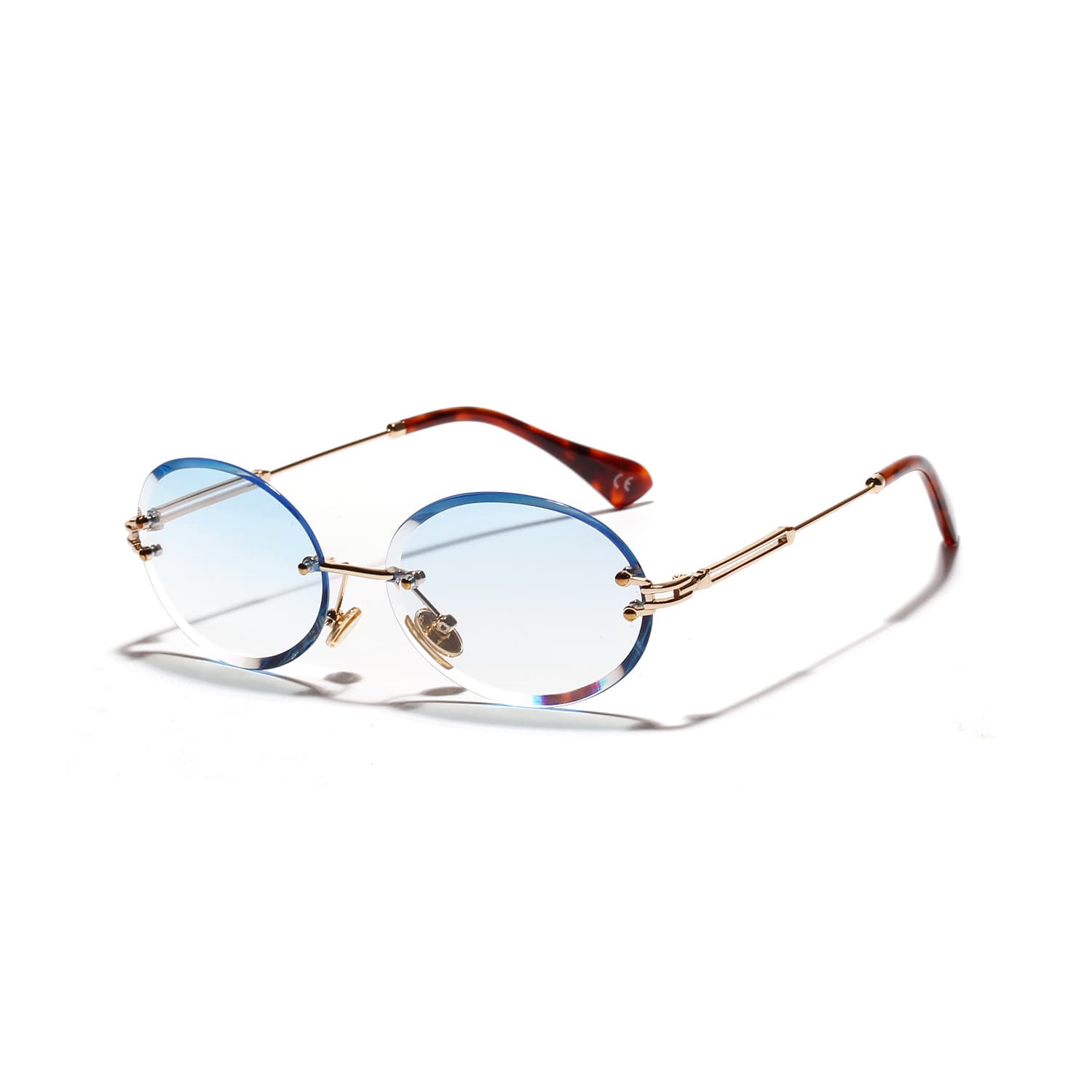 A18904 Diamond cutting retro ellipsed sunglasses female crystal texture glasses glassesless frame sunglasses 2