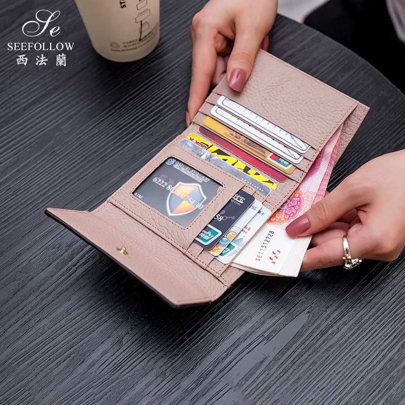 Folding wallet, short shoulder bag, genuine leather 4