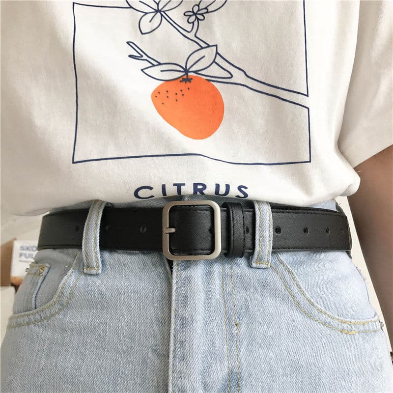 Universal belt, fashionable buckle for students, black trousers for leisure, simple and elegant design, Korean style 2