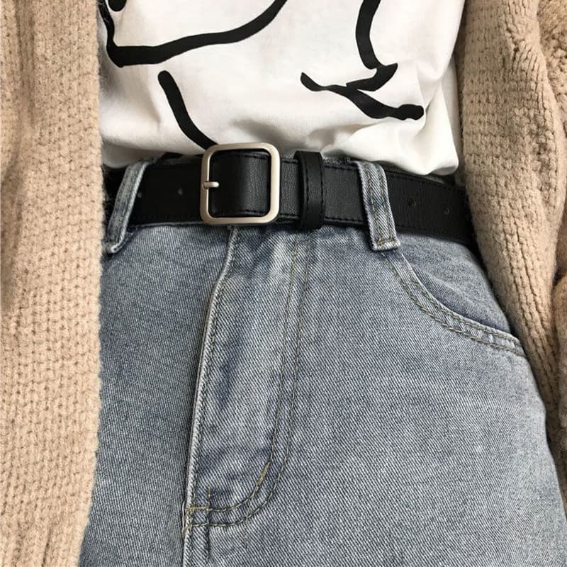 Universal belt, fashionable buckle for students, black trousers for leisure, simple and elegant design, Korean style 3