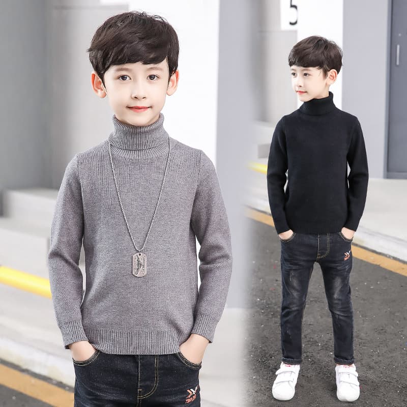 Demi-season base comfortable fashionable woolen sweater for boys, high collar, for teenagers 2