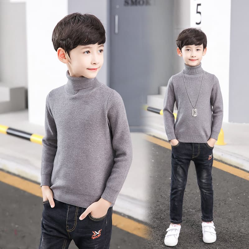 Demi-season base comfortable fashionable woolen sweater for boys, high collar, for teenagers 4