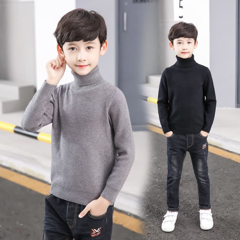 Demi-season base comfortable fashionable woolen sweater for boys, high collar, for teenagers 1