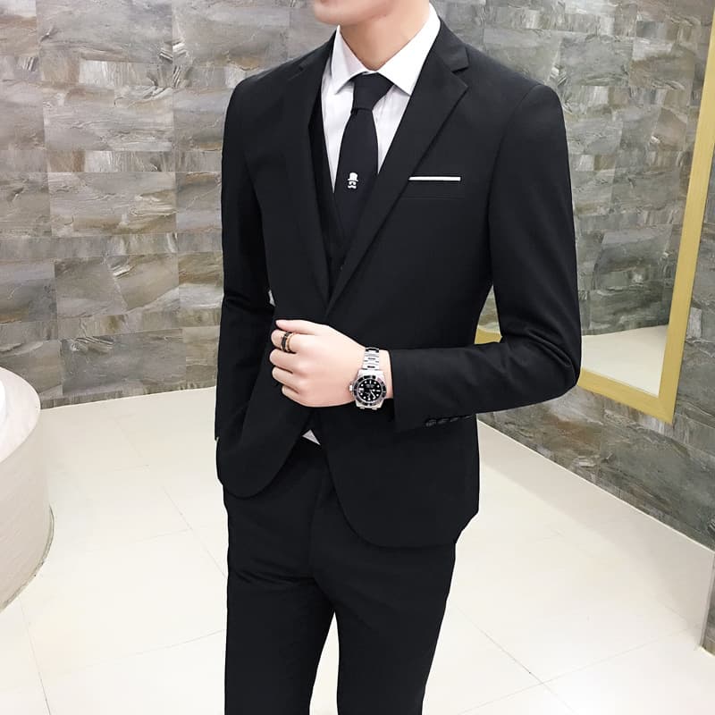 Men's set, classic suit jacket, Korean style, 3 piece set, slim fit 2