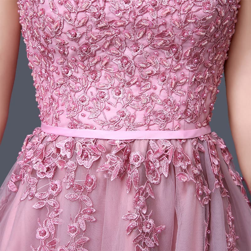 Long pink evening dress, mid-length, worn on the shoulder 4