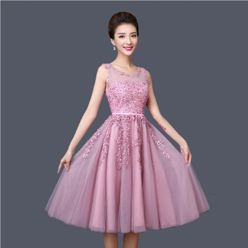 Long pink evening dress, mid-length, worn on the shoulder 1