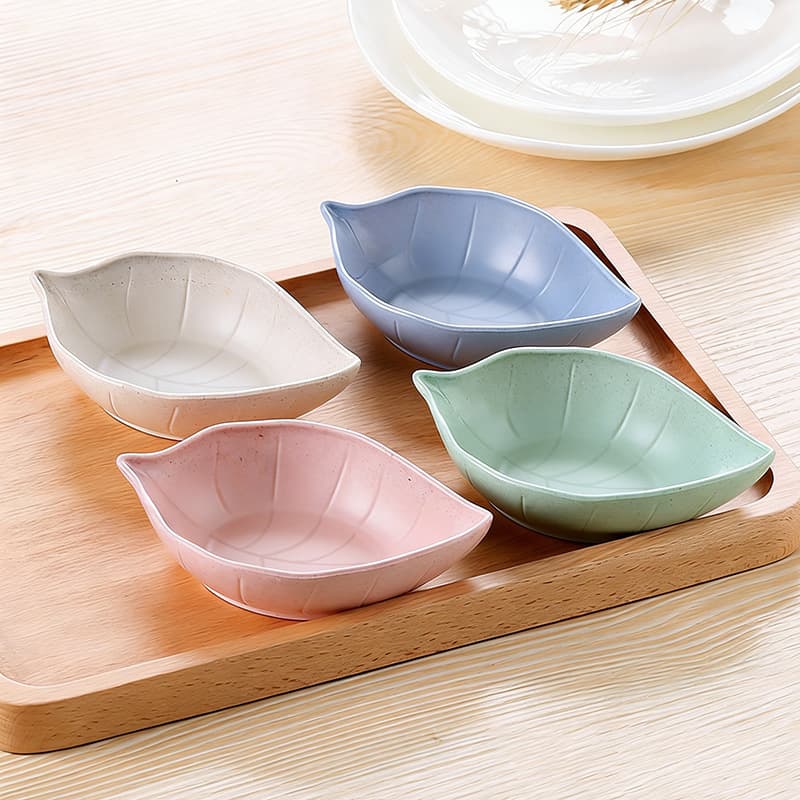 Household kitchen wheat straw seasoning disc leaves creative plastic round pickles and tableware dipping sauce snack dish 2