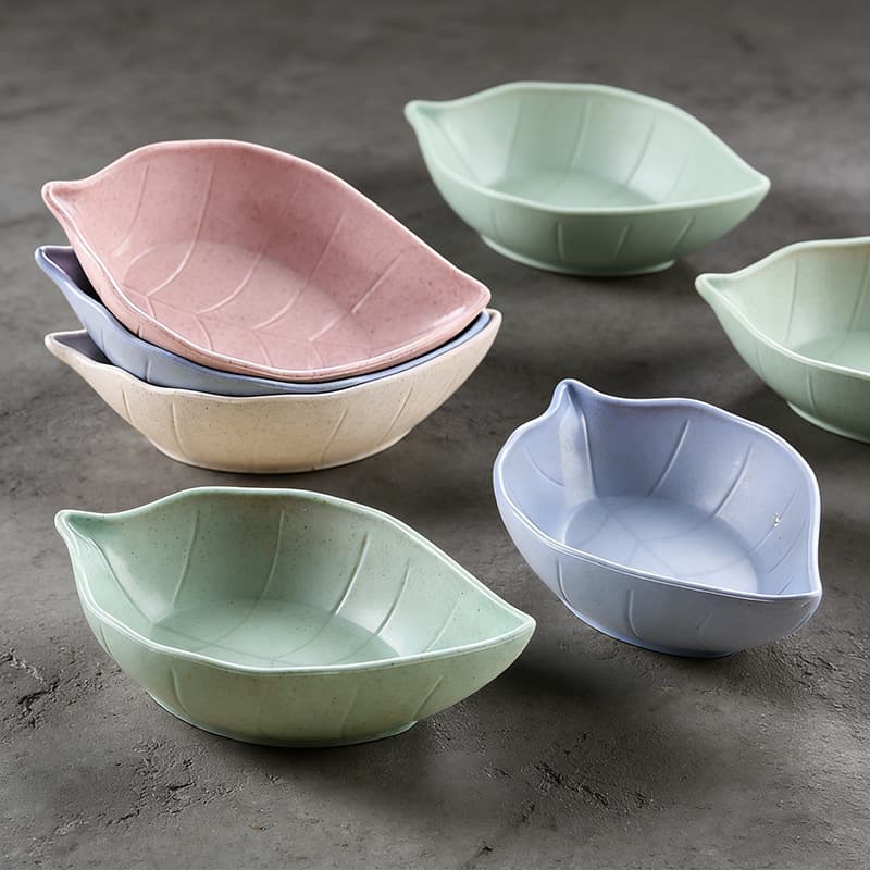 Household kitchen wheat straw seasoning disc leaves creative plastic round pickles and tableware dipping sauce snack dish 3