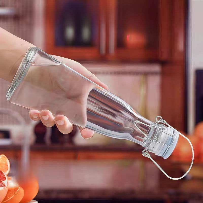 Take-out glass milk tea bottle fresh oil bottle snap-on ceramic cover enzyme wine juice drink sealed wine bottle 3