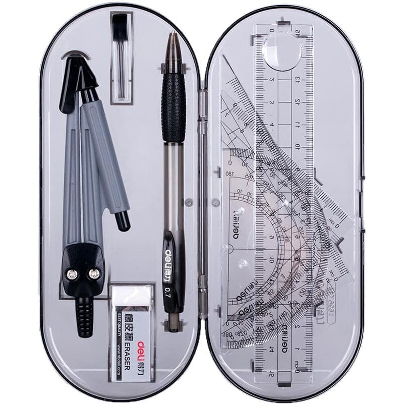 Deli stationery 9591 Student drawing set Draw geometric graphics round ruler ruler set Set student stationery sleeve 5