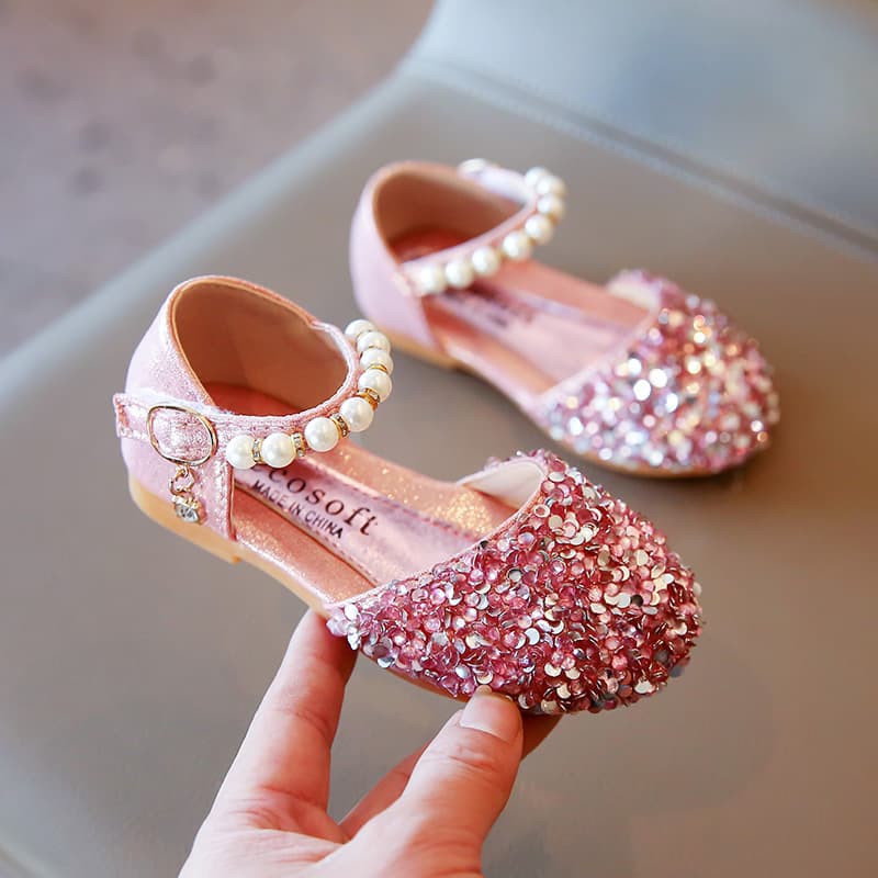 Summer children's shoes, shiny casual footwear, decorated with pearls, spring 2026 collection, Korean style, princess style 2