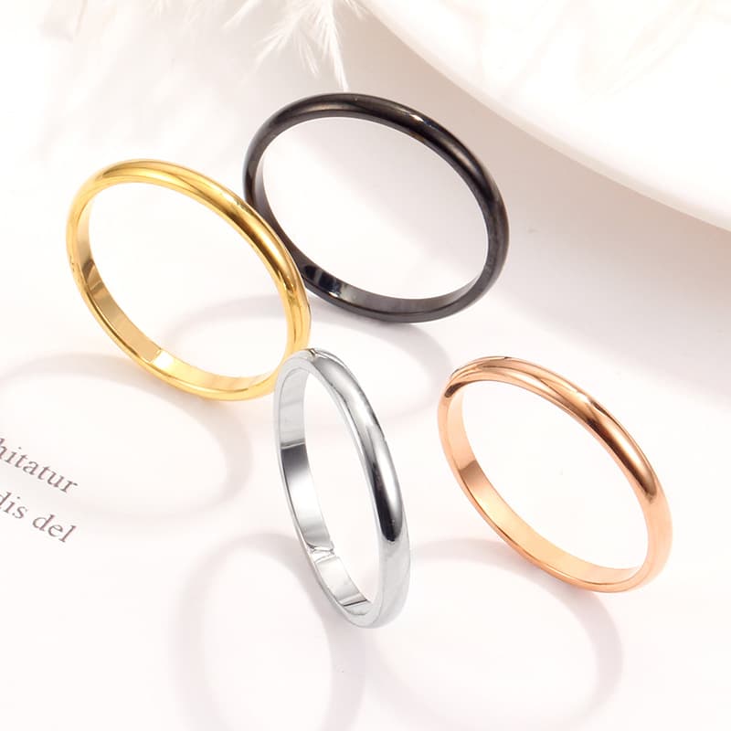 Fashionable glossy golden ring stainless steel, European style, simple and elegant design, 18 carat, pink gold, for beloved 2