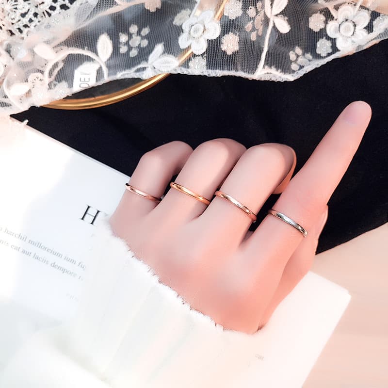 Fashionable glossy golden ring stainless steel, European style, simple and elegant design, 18 carat, pink gold, for beloved 4