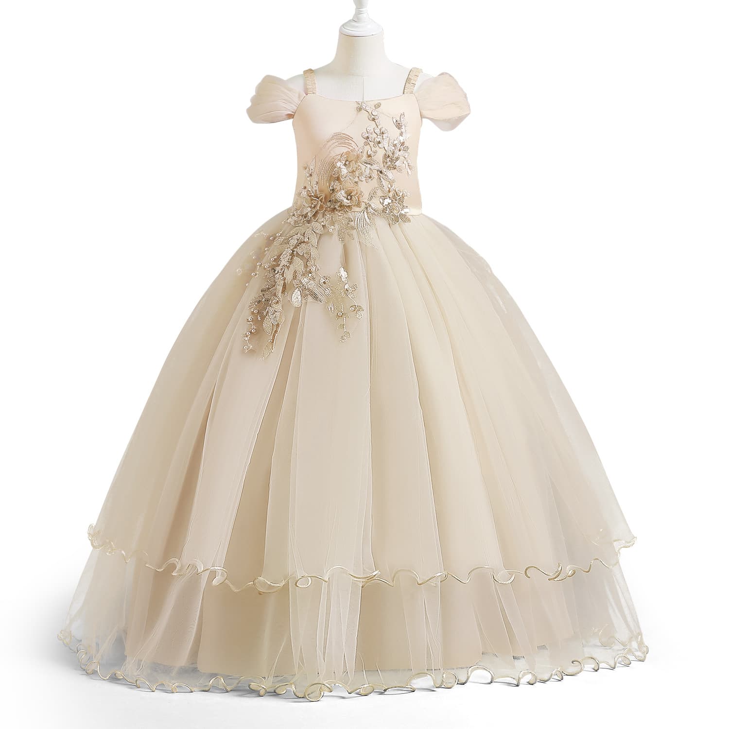 Evening dress, small princess costume, wedding dress, piano performance costume, 2022 collection, open shoulders, tulle, for teenagers 3