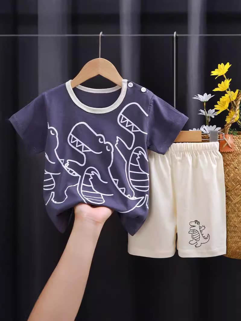 Children's sleeves, cotton set, summer clothing for boys, T-shirt, overall, children's clothing, Korean style 3