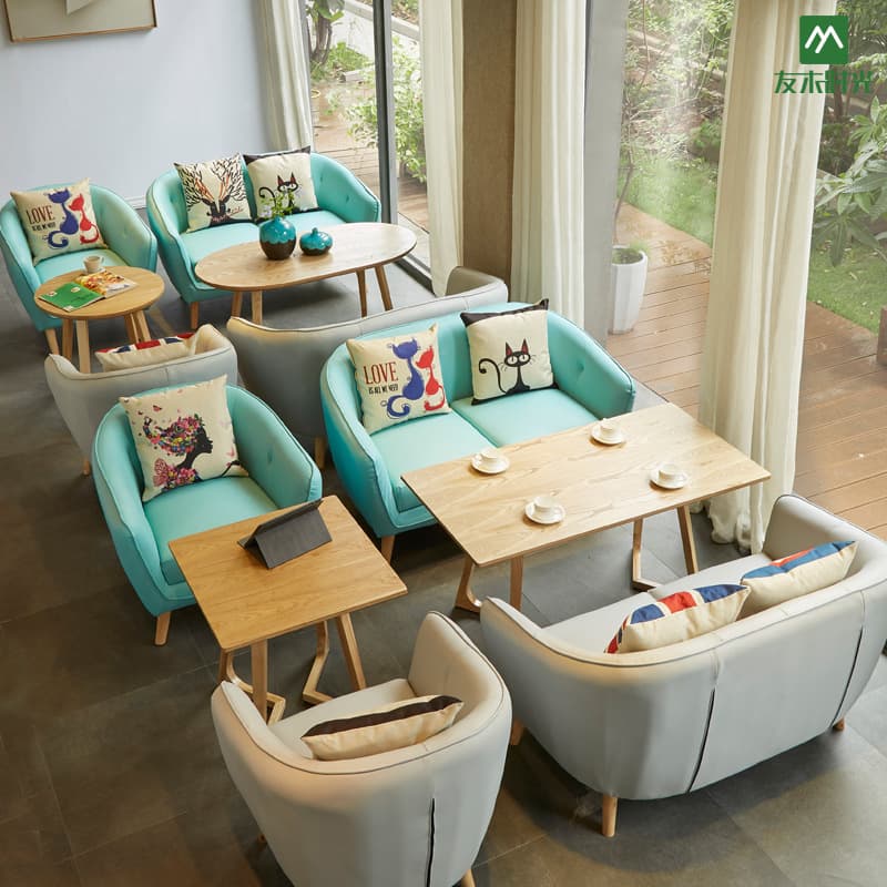 Reading room library negotiation sofa chair catering milk tea shop cafe table and chair combination western restaurant booth round table 2