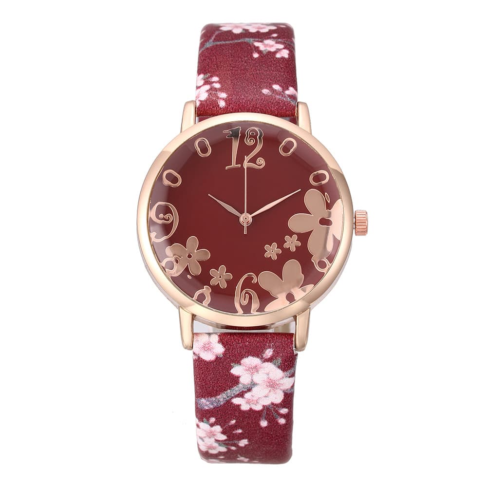 Fashionable dial, polyurethane swiss watch, flowered, city style