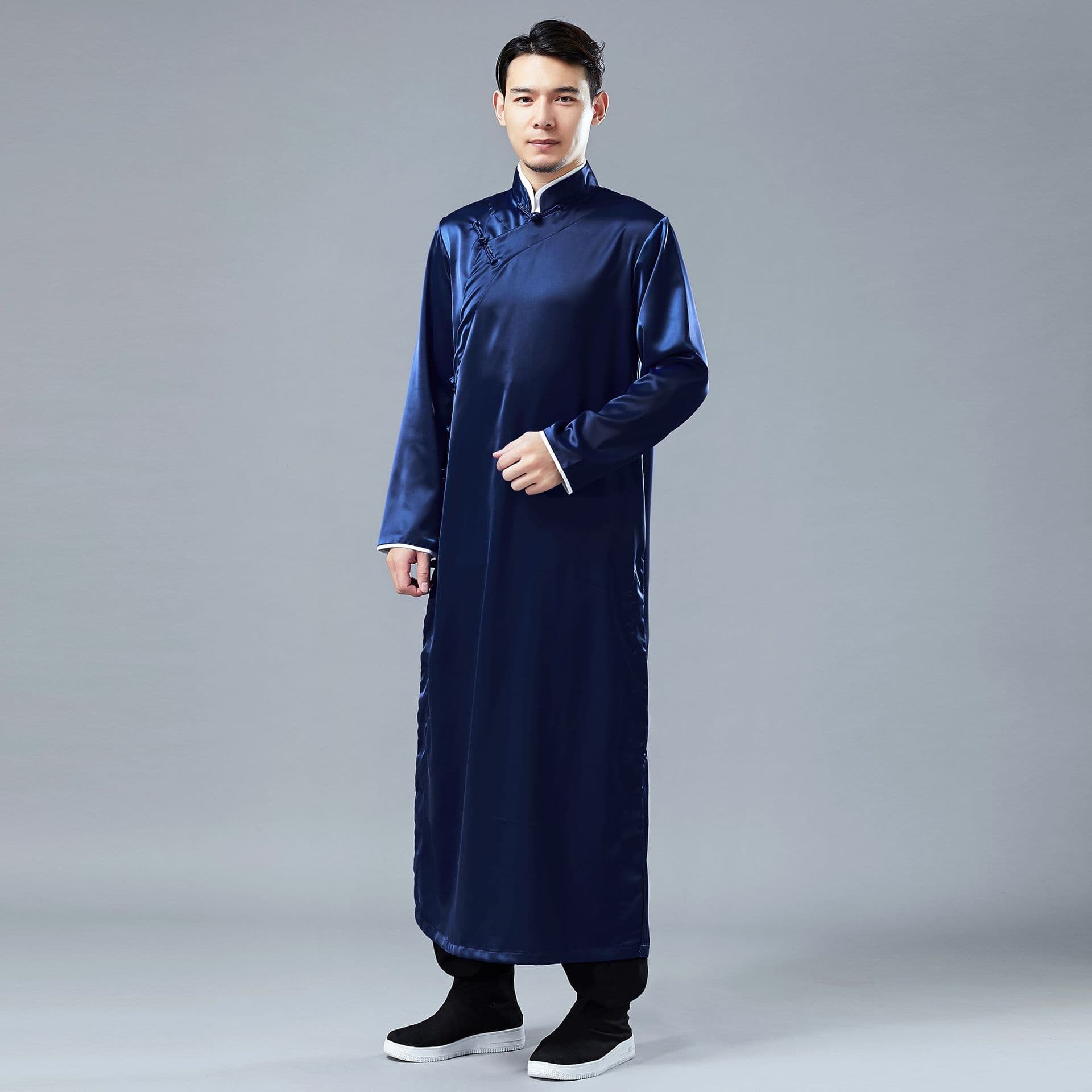 Mafan satin long robe men's Tang Dynasty style robe crosstalk clothes casual Chinese style ethnic clothing Chinese style long robe 2