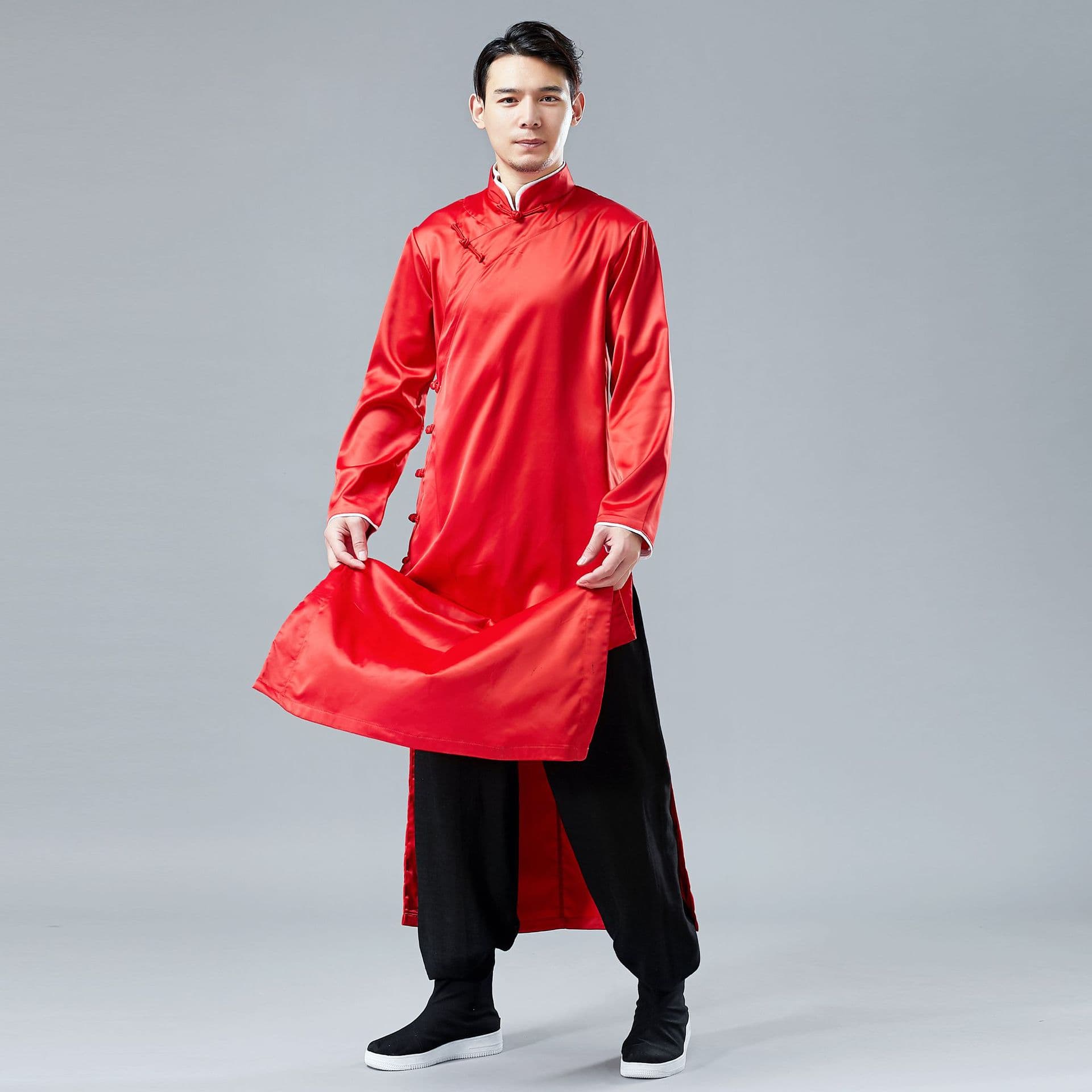 Mafan satin long robe men's Tang Dynasty style robe crosstalk clothes casual Chinese style ethnic clothing Chinese style long robe 3