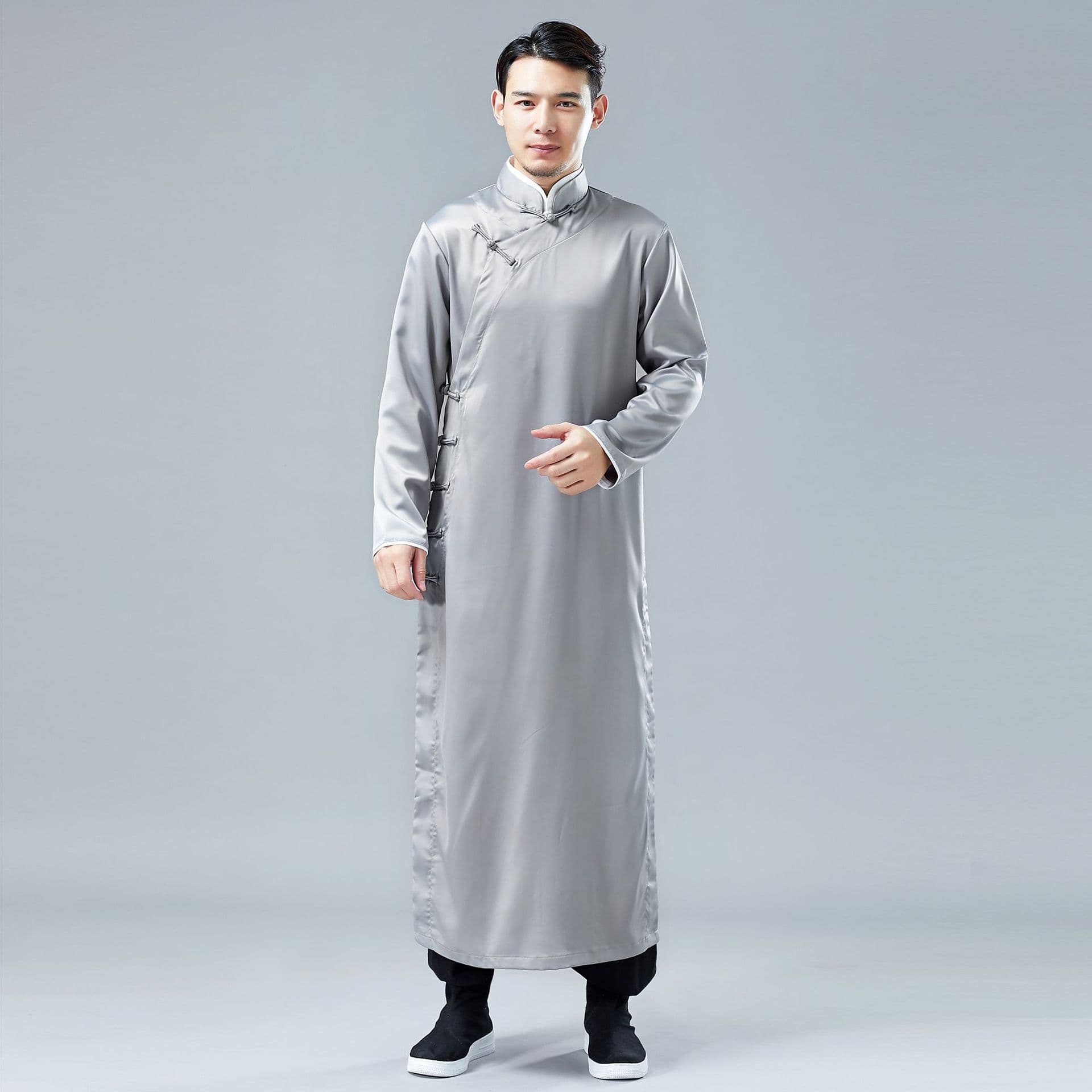 Mafan satin long robe men's Tang Dynasty style robe crosstalk clothes casual Chinese style ethnic clothing Chinese style long robe 4