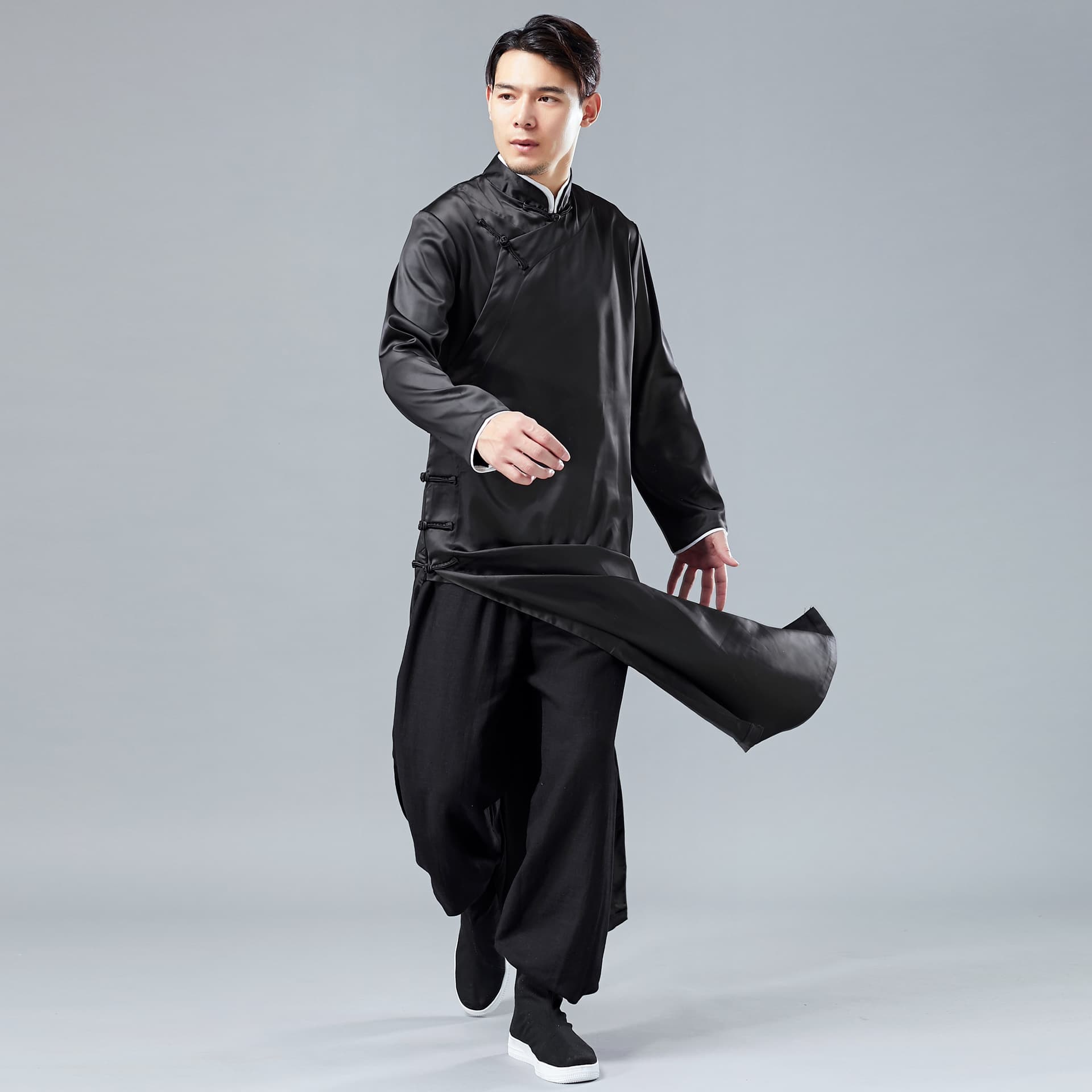 Mafan satin long robe men's Tang Dynasty style robe crosstalk clothes casual Chinese style ethnic clothing Chinese style long robe 1