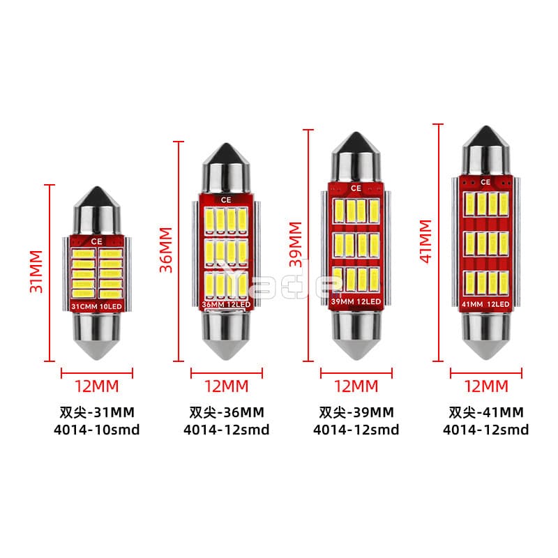 Auto LED dual-pointed fiber 4014-12smd indoor roof license plate lamp Lightless decoding dual-pointed reading light 4