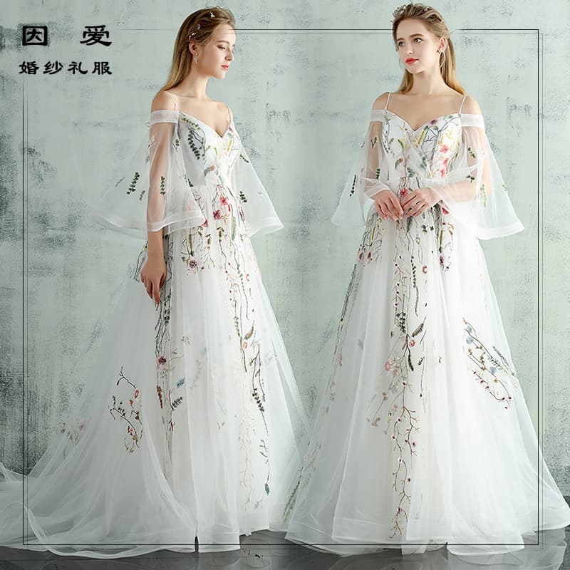 Evening dress, white wedding dress for bride, slim fit